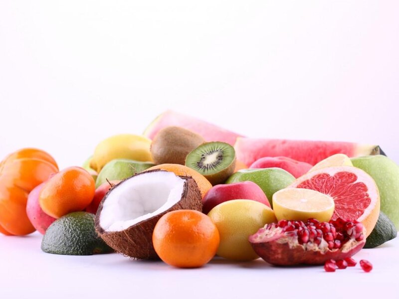 Assorted Fruits on White — Fresh, Photograph, Coconut