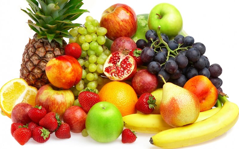 Assorted Fruits on White — Fresh, Photograph