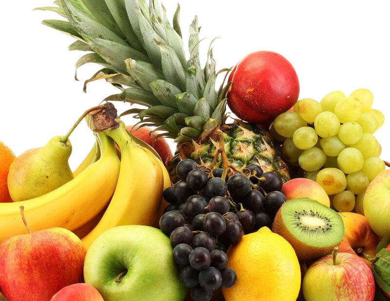 Assorted Fruits on White — Green, Fresh, Photograph, Pineapple