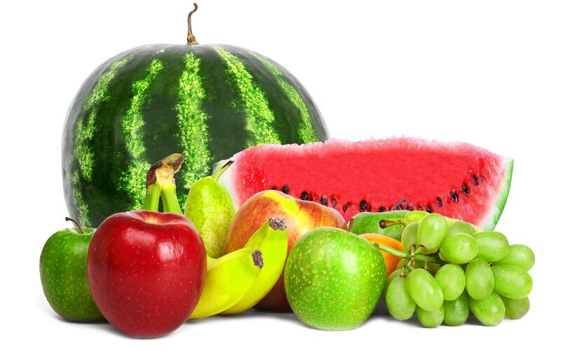 Assorted Fruits on White — Green, Fresh, Photograph