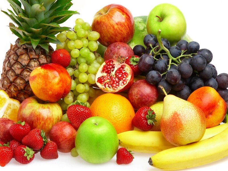 Assorted Fruits on White — Green, Fresh