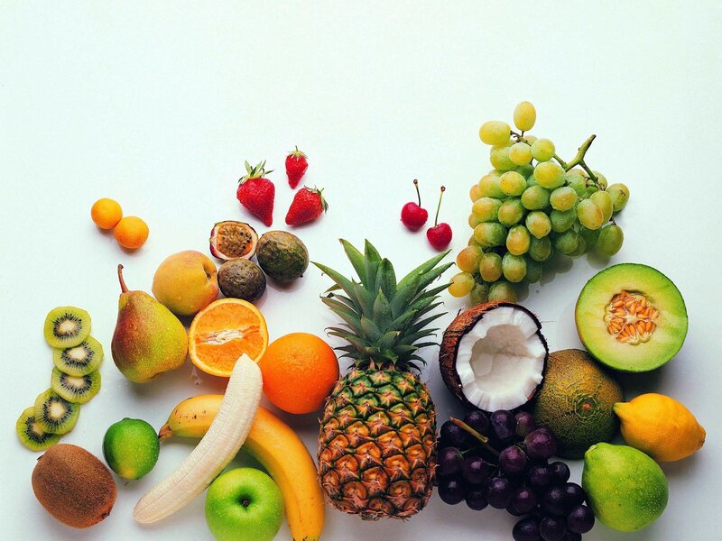 Assorted Fruits on White — Neutral, Photograph, Pineapple, Grapes