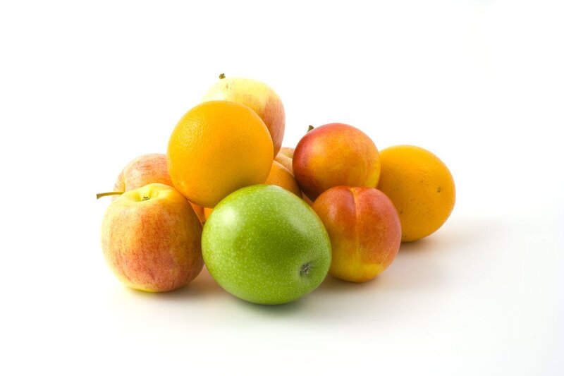 assorted fruits on white