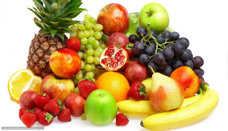 Assorted Fruits on White — Yellow, Fresh, Photograph, Pineapple