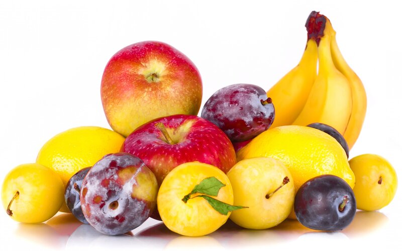 Assorted Fruits on White — Yellow, Fresh