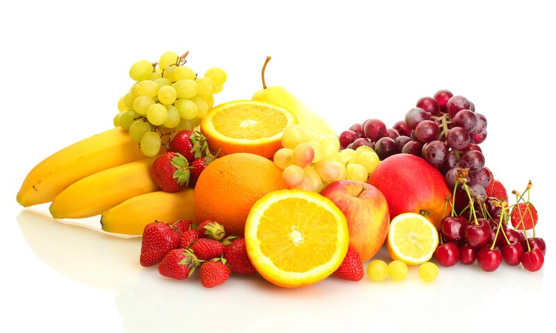 Assorted Fruits on White — Yellow