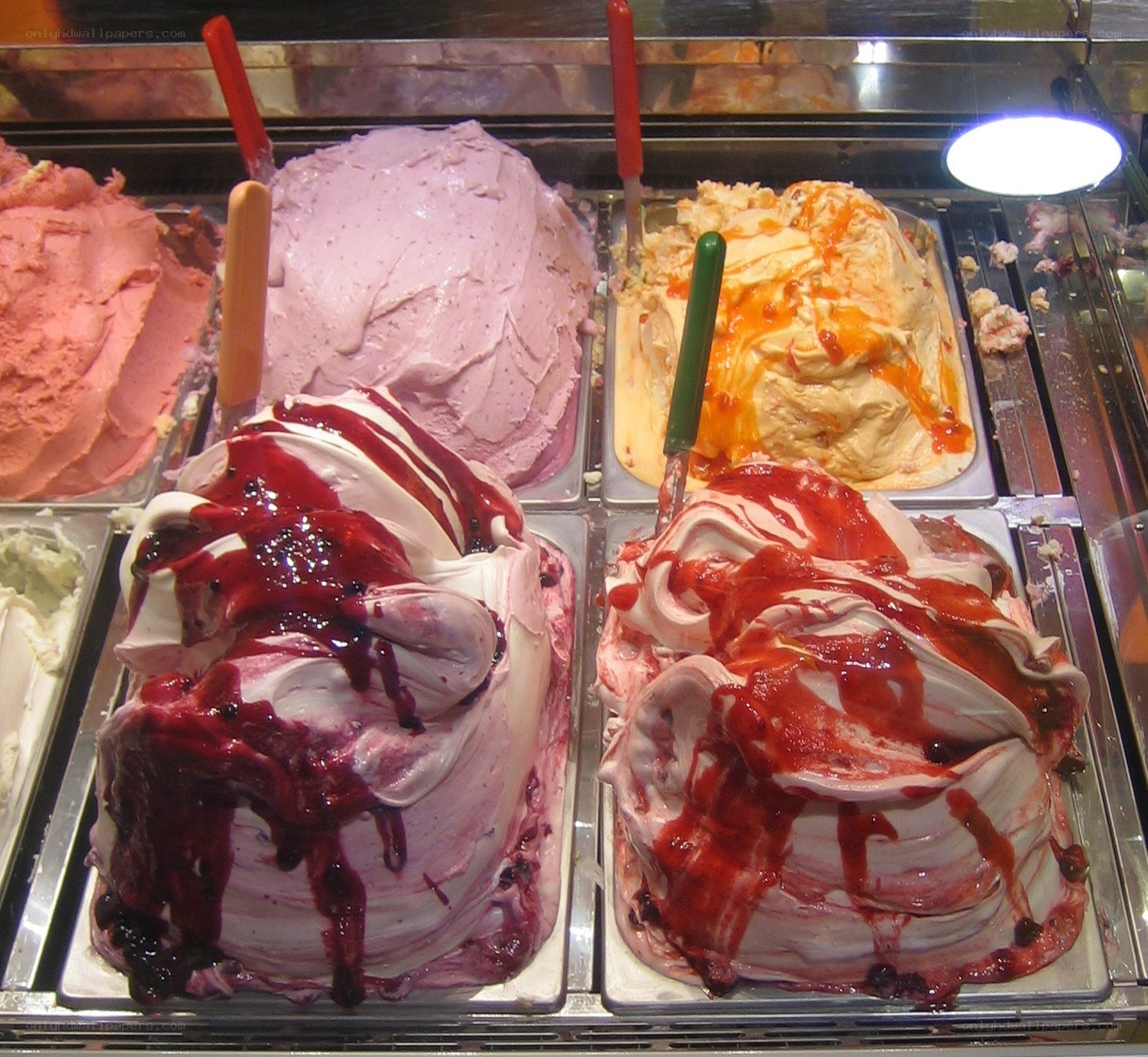 Assorted gelato flavors in display