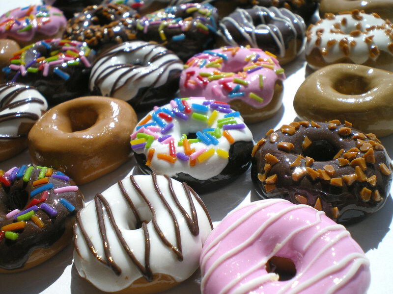 Assorted Glazed Donuts — Brown, Appetizing, Photograph, Sprinkles, Chocolate
