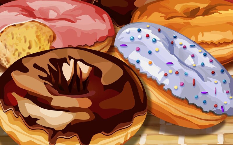 Assorted Glazed Donuts — Brown, Appetizing