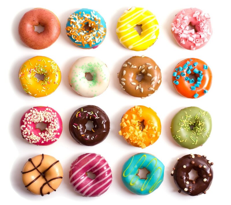 Assorted Glazed Donuts — White, Bright