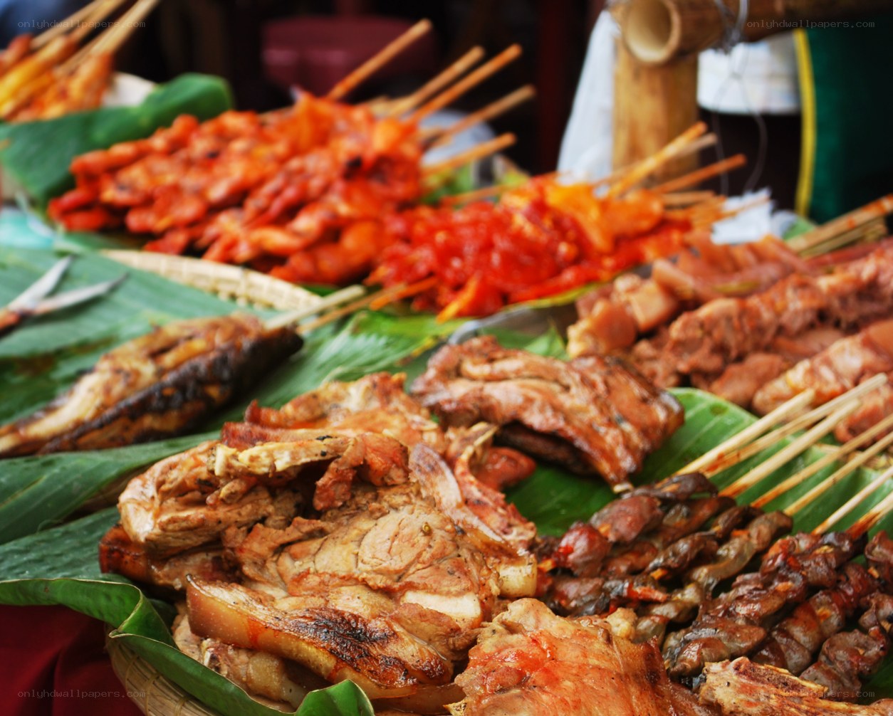 Assorted grilled meats on display