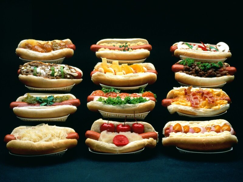 Assorted hot dog toppings