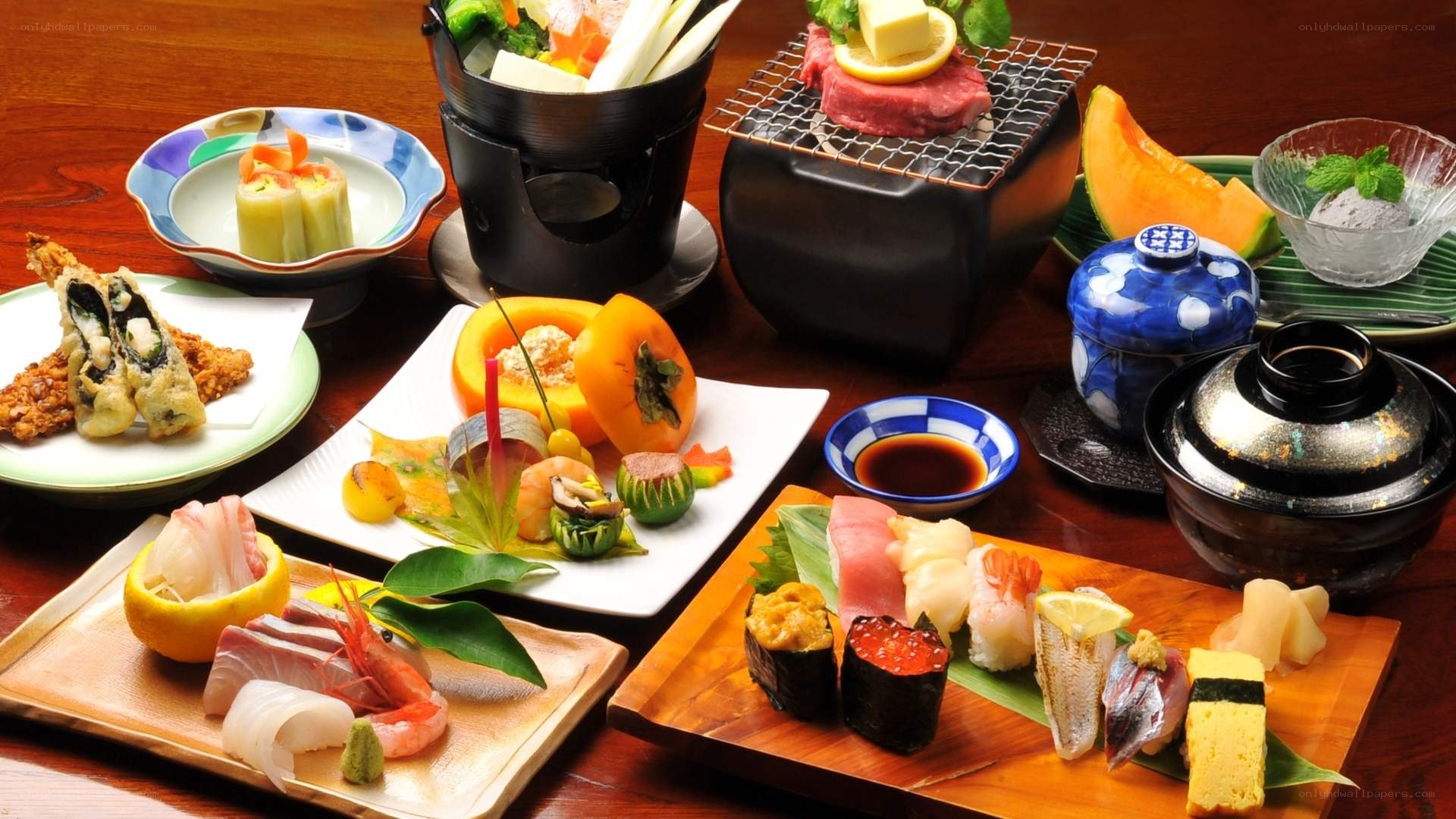 Assorted Japanese cuisine spread