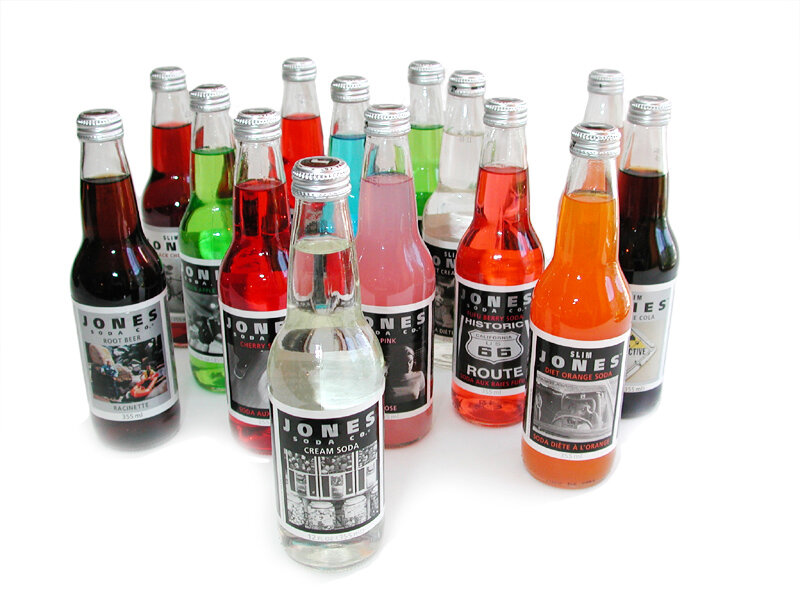 Assorted Jones Soda bottles