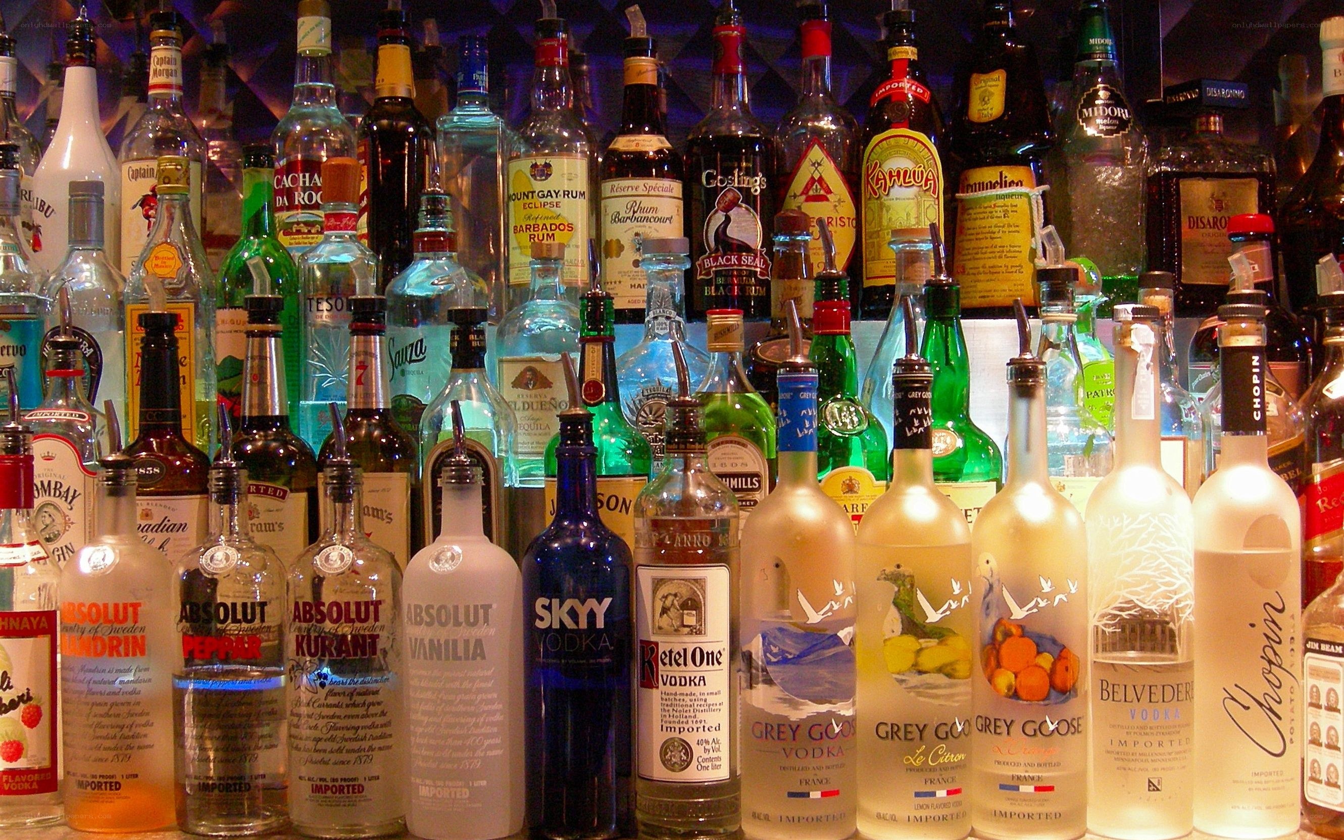 Assorted liquor bottles on display