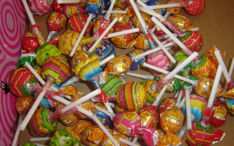 assorted lollipops in a box