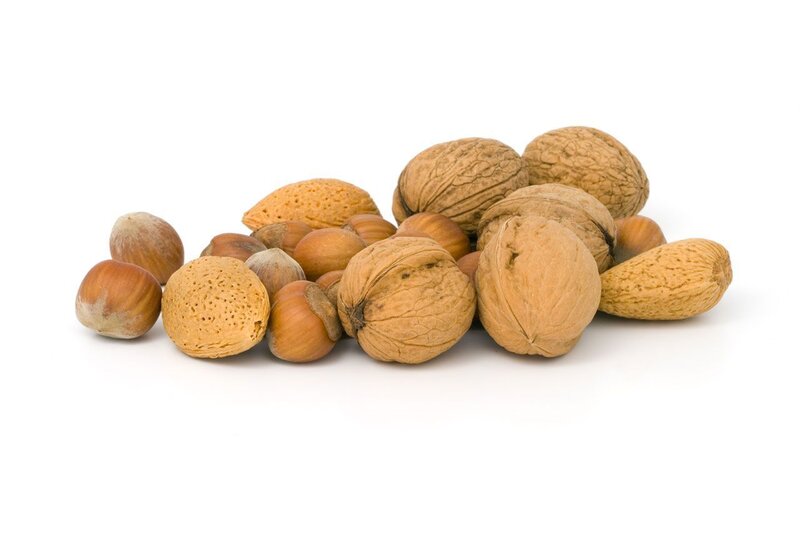 assorted nuts on white