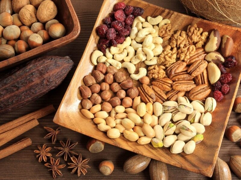 Assorted Nuts on Wood