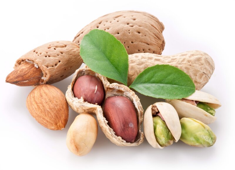 Assorted Nuts with Leaves — Brown