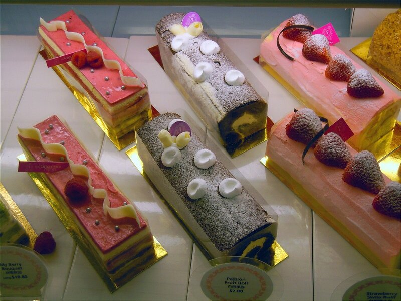 Assorted pastries in display case