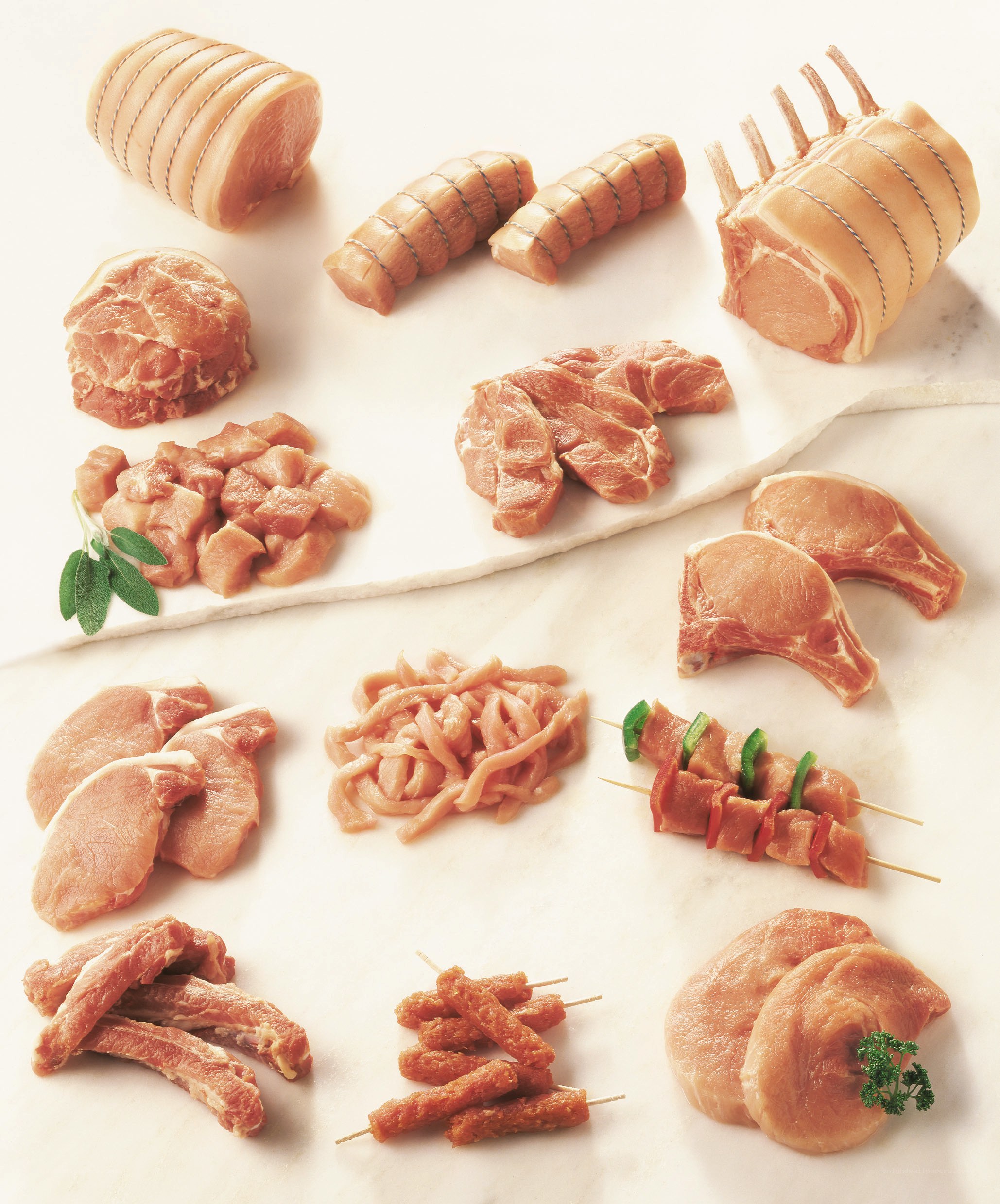 Assorted raw pork cuts