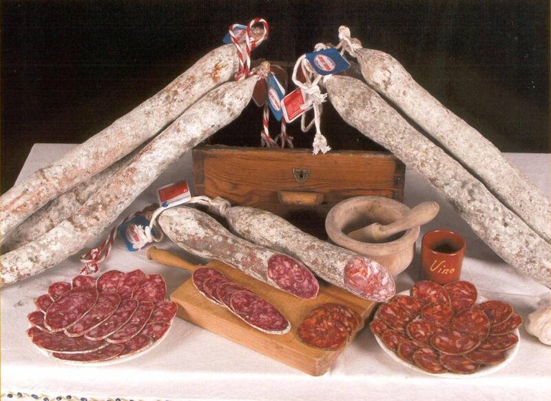 Assorted salami display