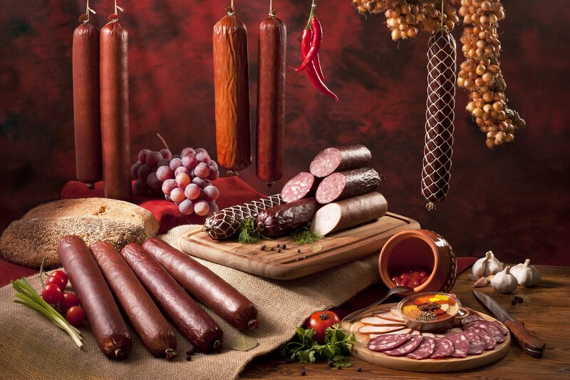 Assorted Sausages and Bread — Red
