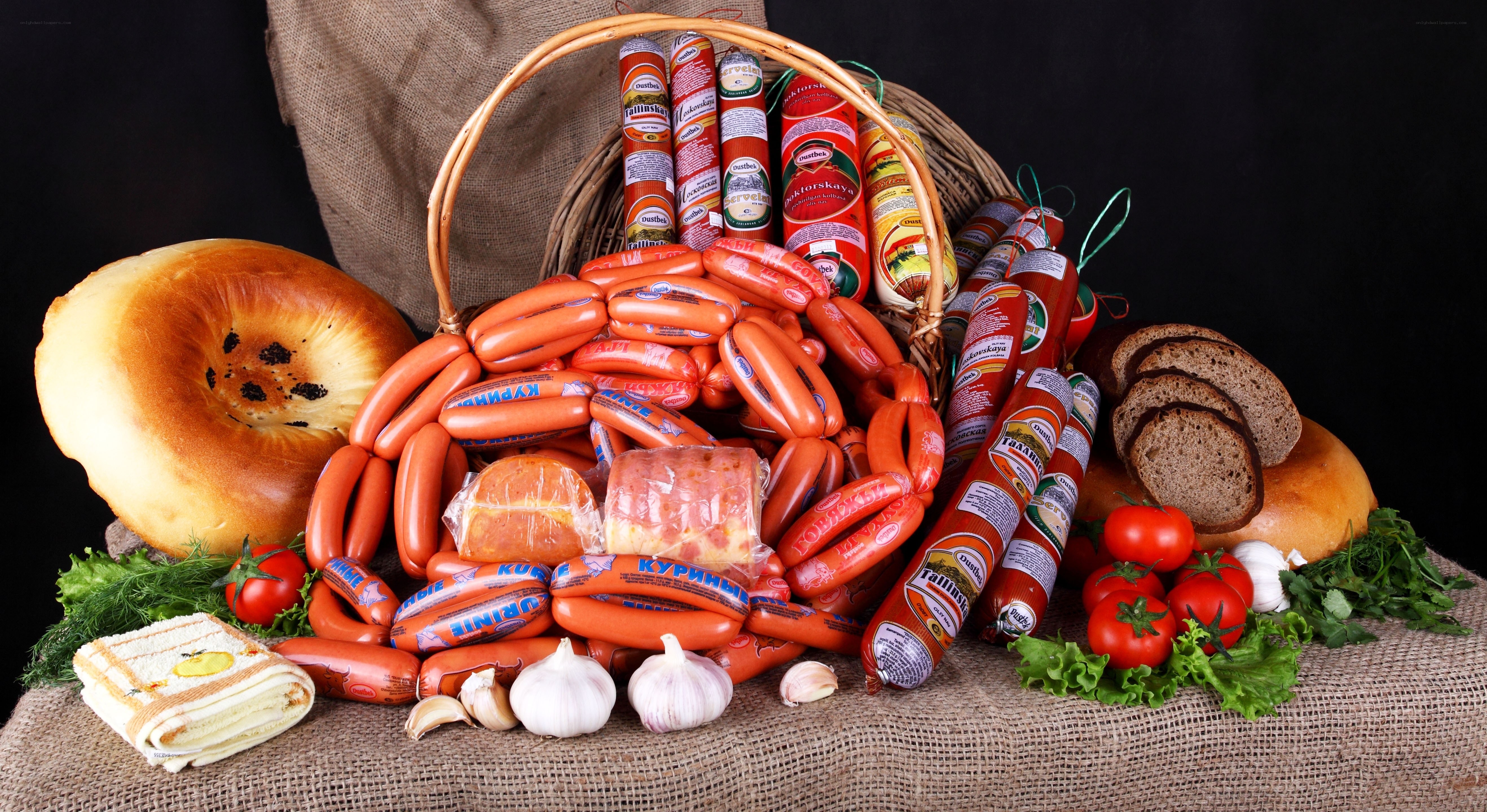 Assorted sausages and bread