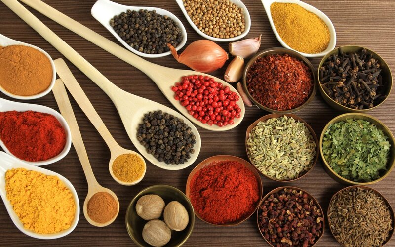 Assorted Spices and Herbs — Brown, Calm, Photograph, Spoons