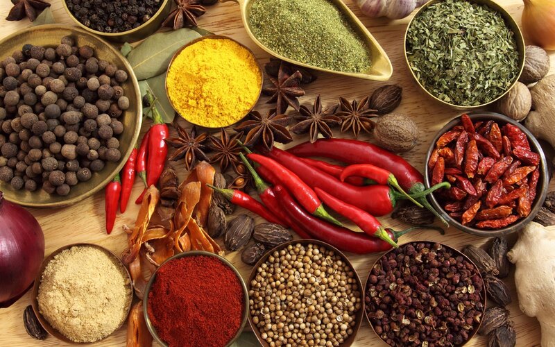 Assorted Spices and Herbs — Brown, Natural, Photograph, Chili Peppers