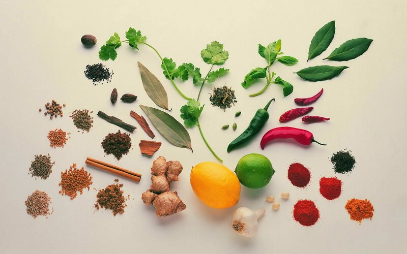 Assorted Spices and Herbs — White, Calm, Photograph, Lemon