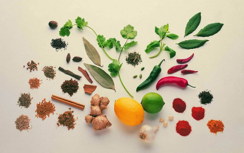 Assorted Spices and Herbs — White, Neutral, Photograph, Lemon