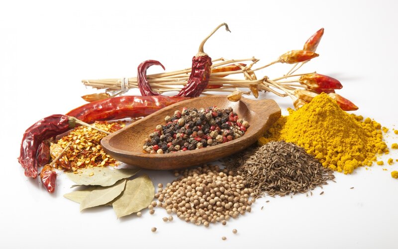 Assorted Spices and Herbs — Yellow, Neutral, Photograph, Dried Chilies