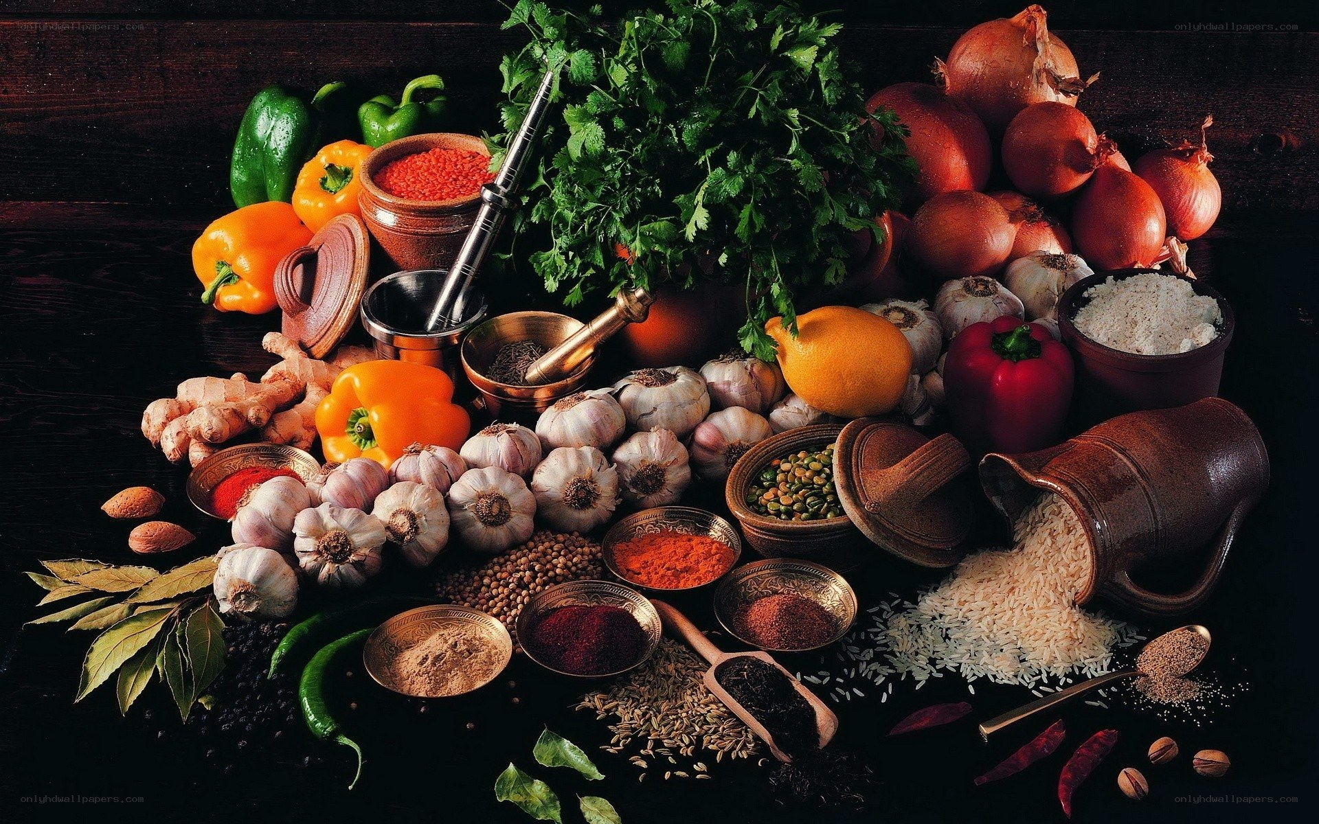 Assorted spices and vegetables