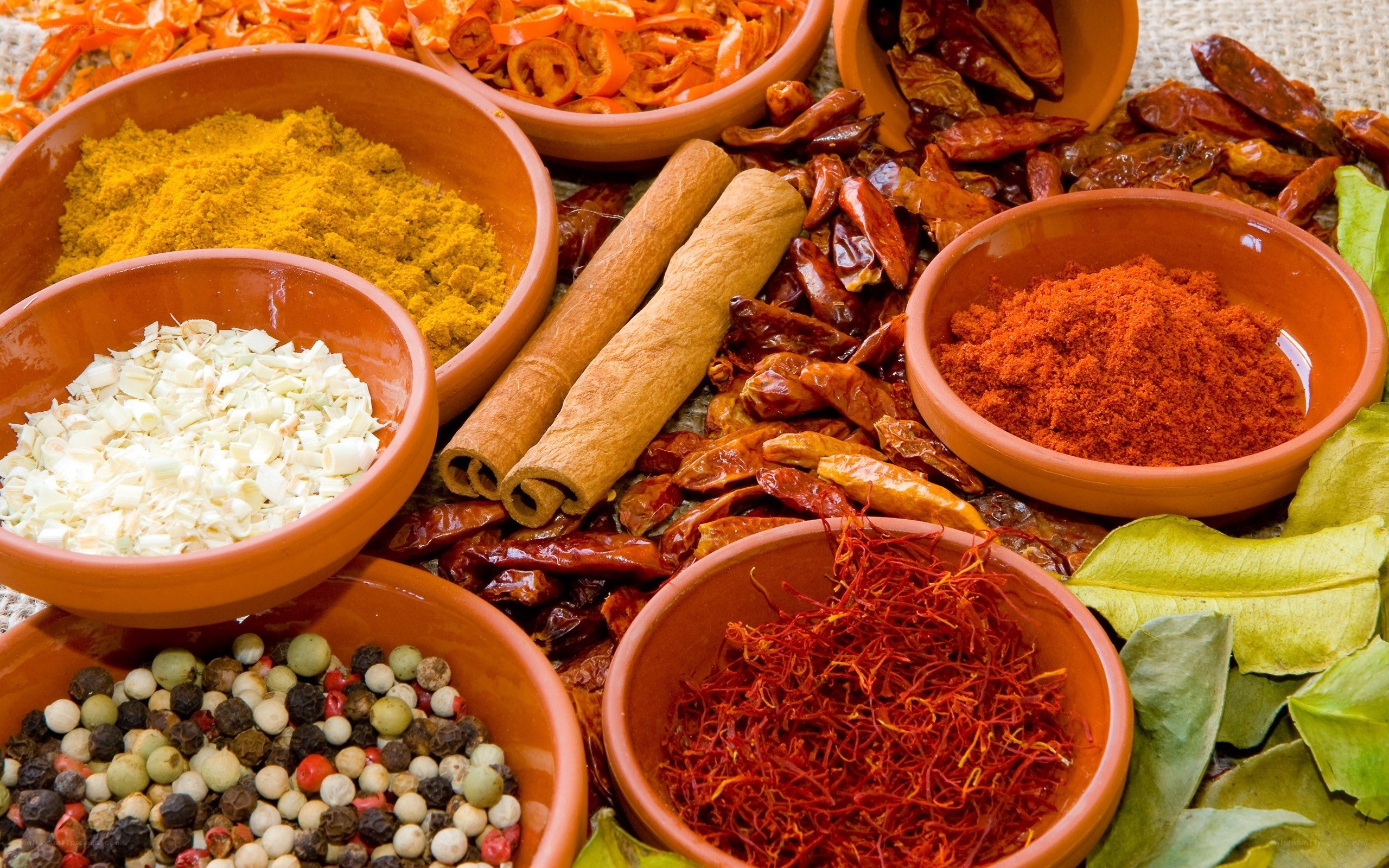 Assorted spices in bowls