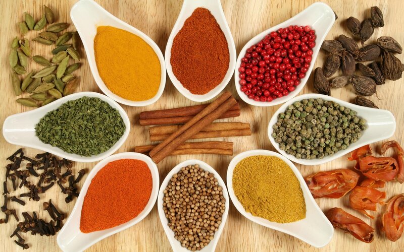 Assorted Spices on Wood — Brown, Calm
