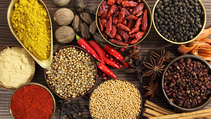 Assorted Spices on Wood — Brown, Earthy, Photograph