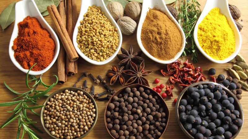 Assorted Spices on Wood — Brown, Earthy