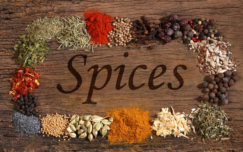 Assorted Spices on Wood