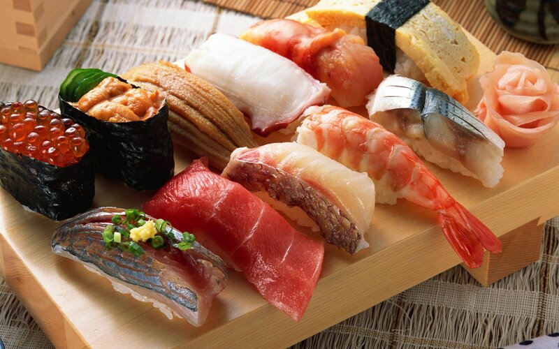 Assorted Sushi on Board — Brown, Appetizing