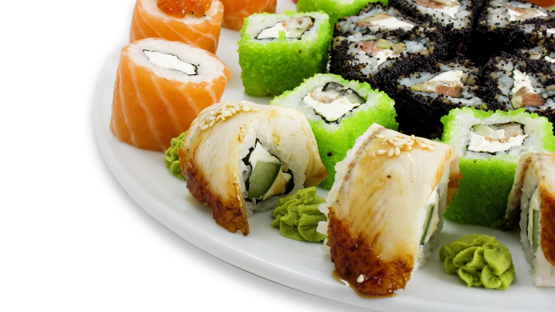 Assorted sushi rolls on a plate