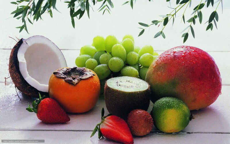 Assorted Tropical Fruits — Green, Fresh, Photograph, Coconut, Grapes