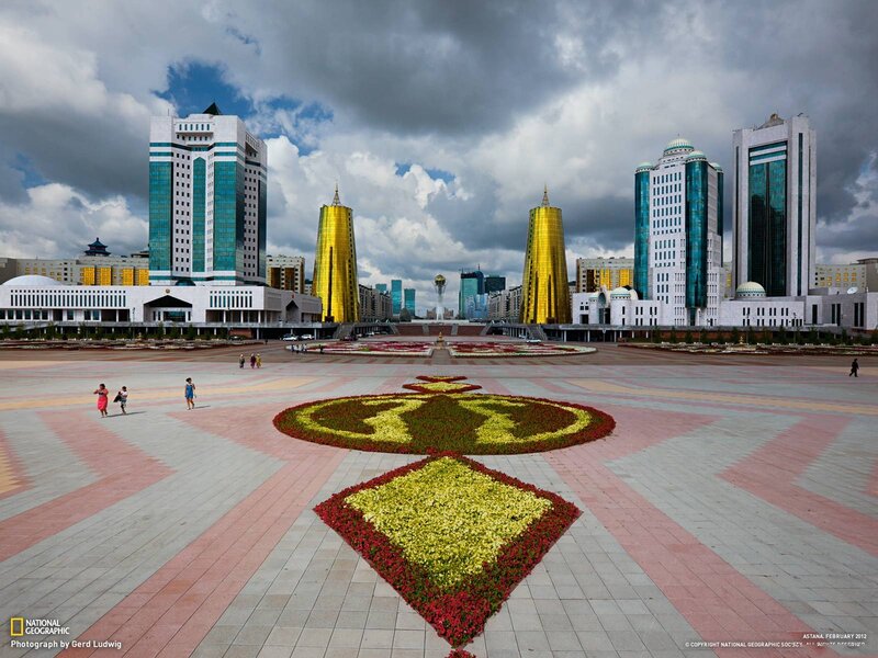 Astana city square with modern buildings