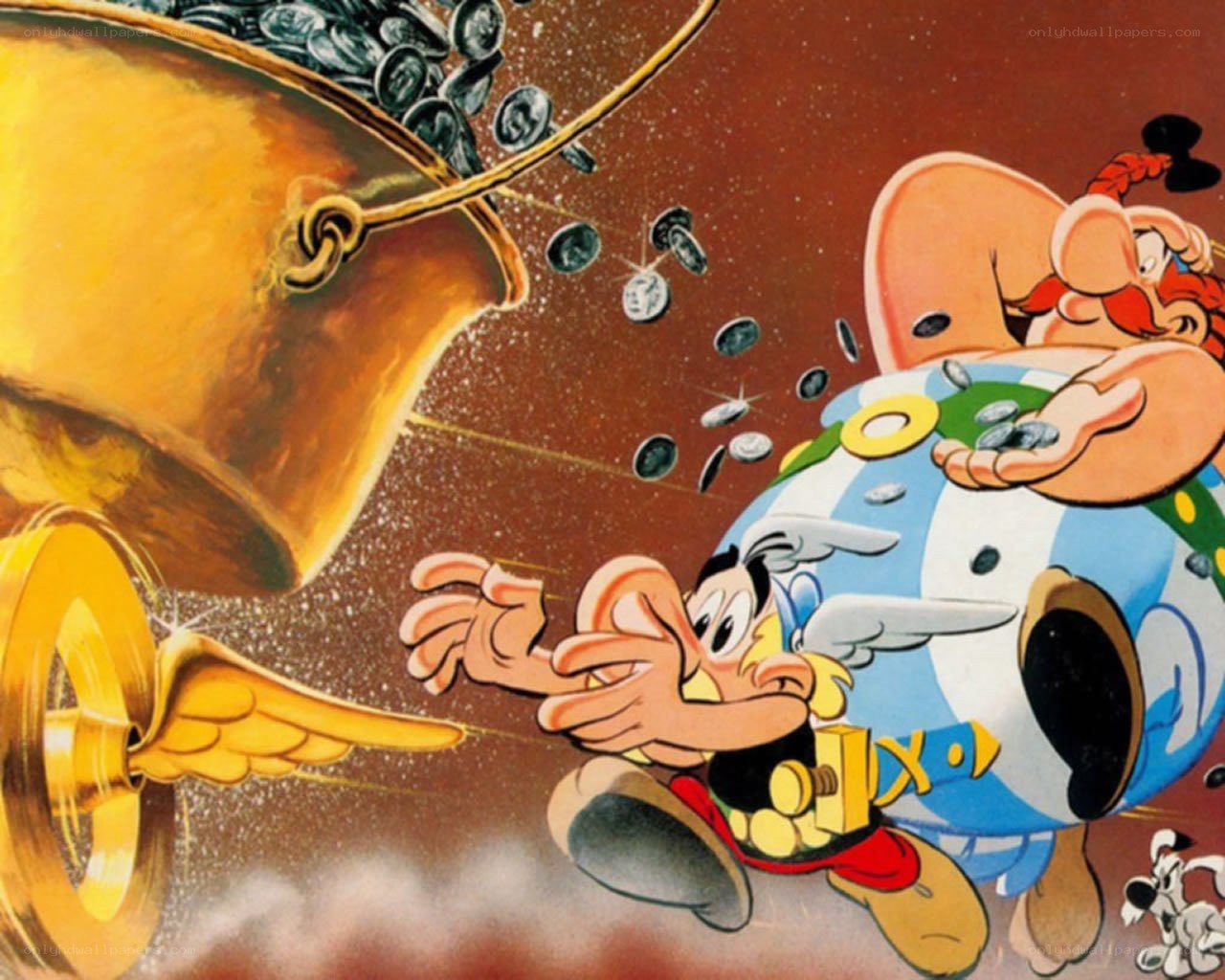 Asterix and Obelix in a coin chase
