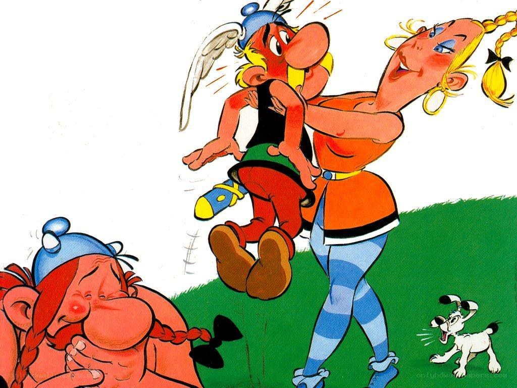 Asterix and Obelix in a comic scene