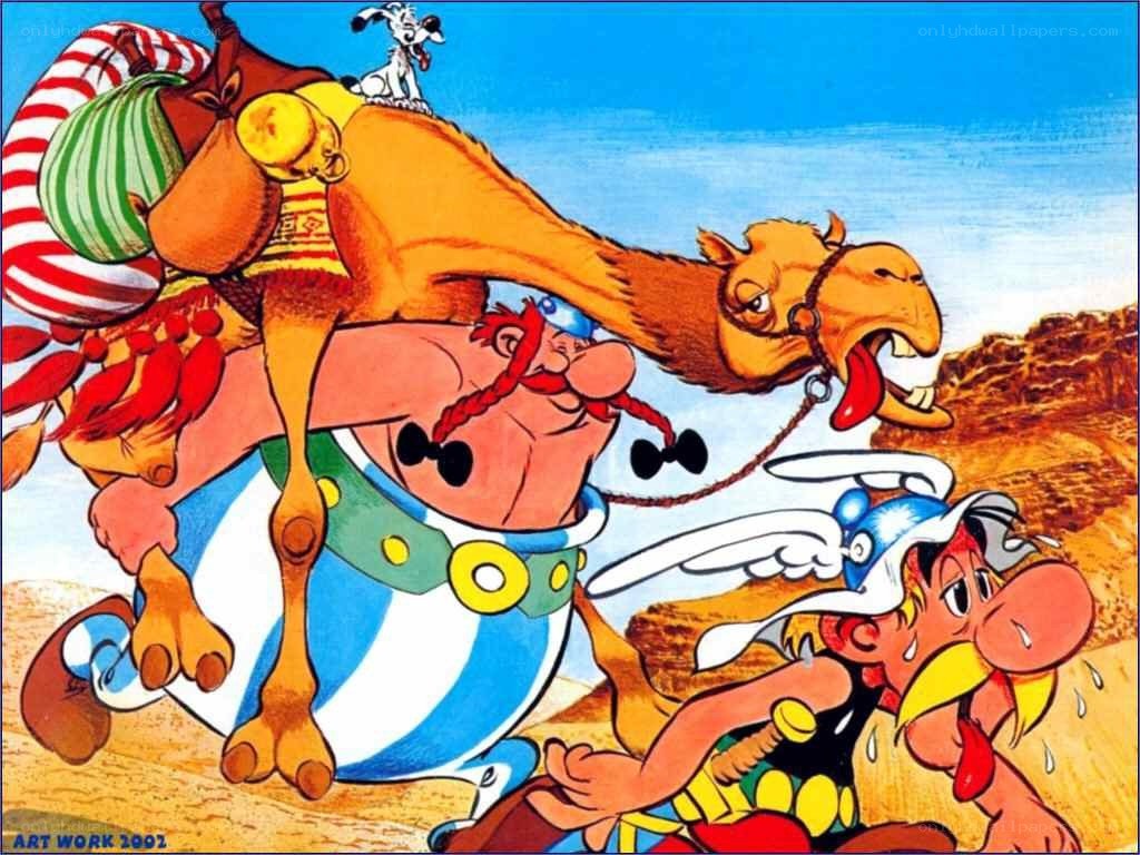 Asterix and Obelix on a camel