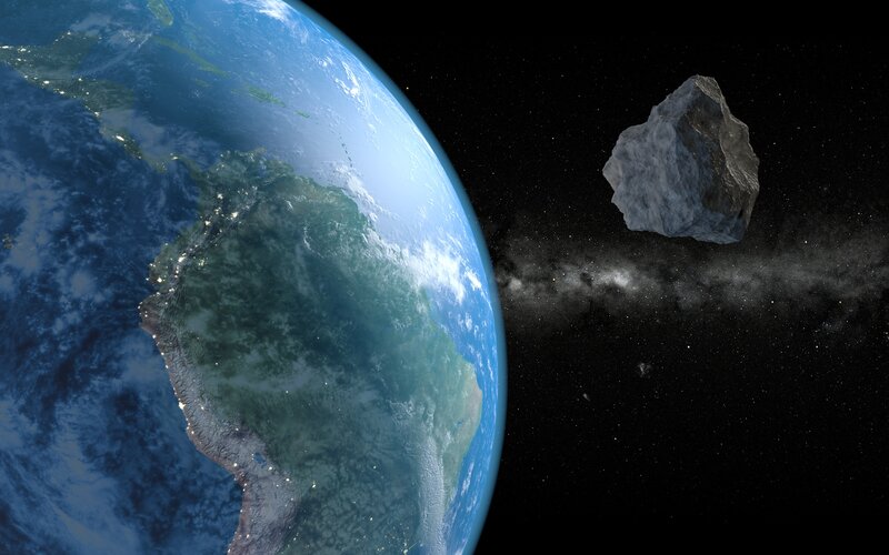 Asteroid Approaching Earth — Blue, Dramatic, Night