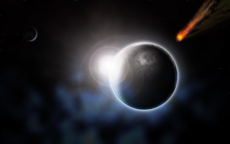 Asteroid approaching planet