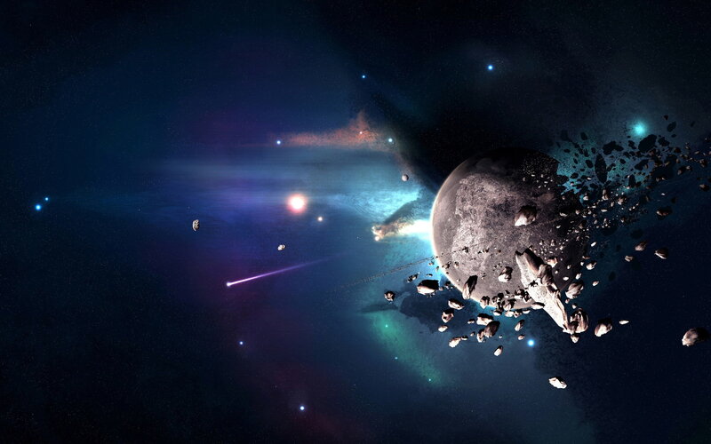 Asteroid Belt Collision — Blue, Dramatic