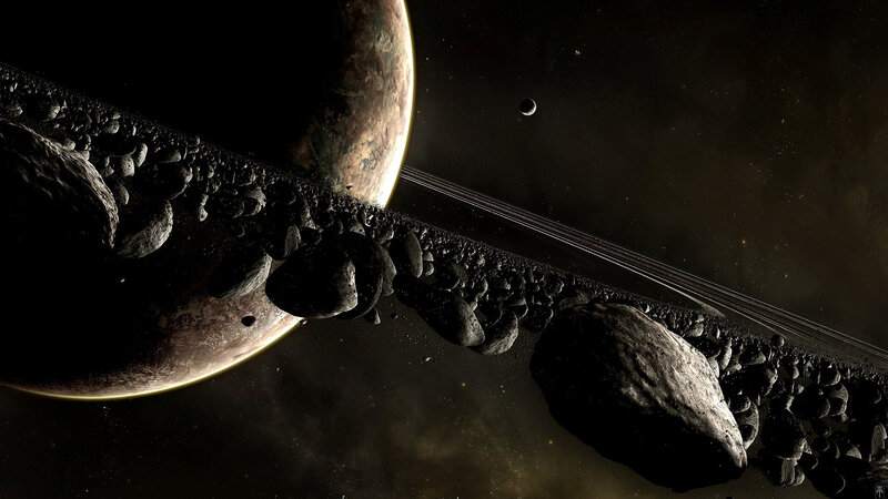 Asteroid belt in space